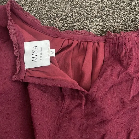 MISA Los Angeles Alin Mini Dress Size M Burgundy Swiss Dot Long Sleeves. - Picture 16 of 16